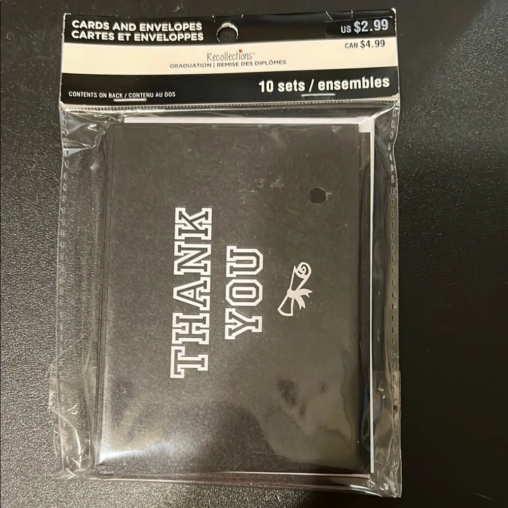 2 Packs of Black Thank You Cards and Envelopes Set for Graduations